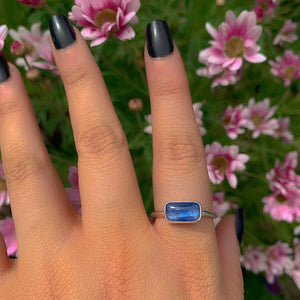 Blue Kyanite Ring - Size 9 - Sterling Silver - Rectangular Kyanite Jewellery - Dainty Kyanite Jewelry - Handmade Kyanite Gemstone OOAK Ring