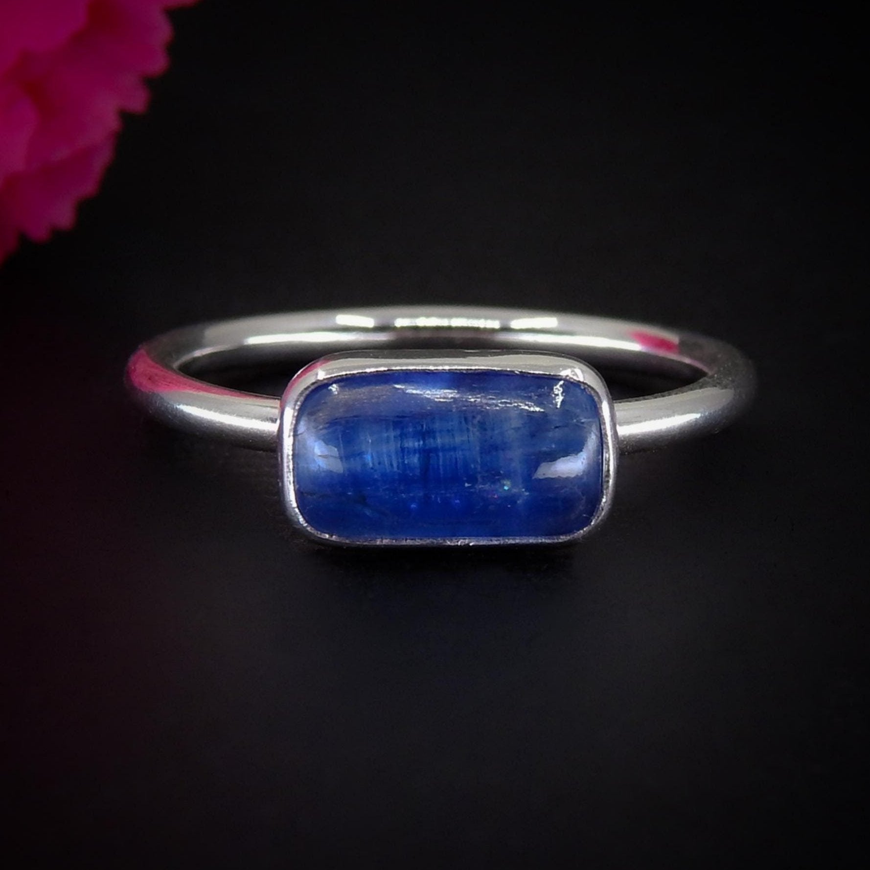 Blue Kyanite Ring - Size 9 - Sterling Silver - Rectangular Kyanite Jewellery - Dainty Kyanite Jewelry - Handmade Kyanite Gemstone OOAK Ring