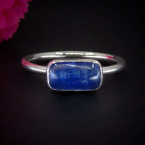 Blue Kyanite Ring - Size 9 - Sterling Silver - Rectangular Kyanite Jewellery - Dainty Kyanite Jewelry - Handmade Kyanite Gemstone OOAK Ring