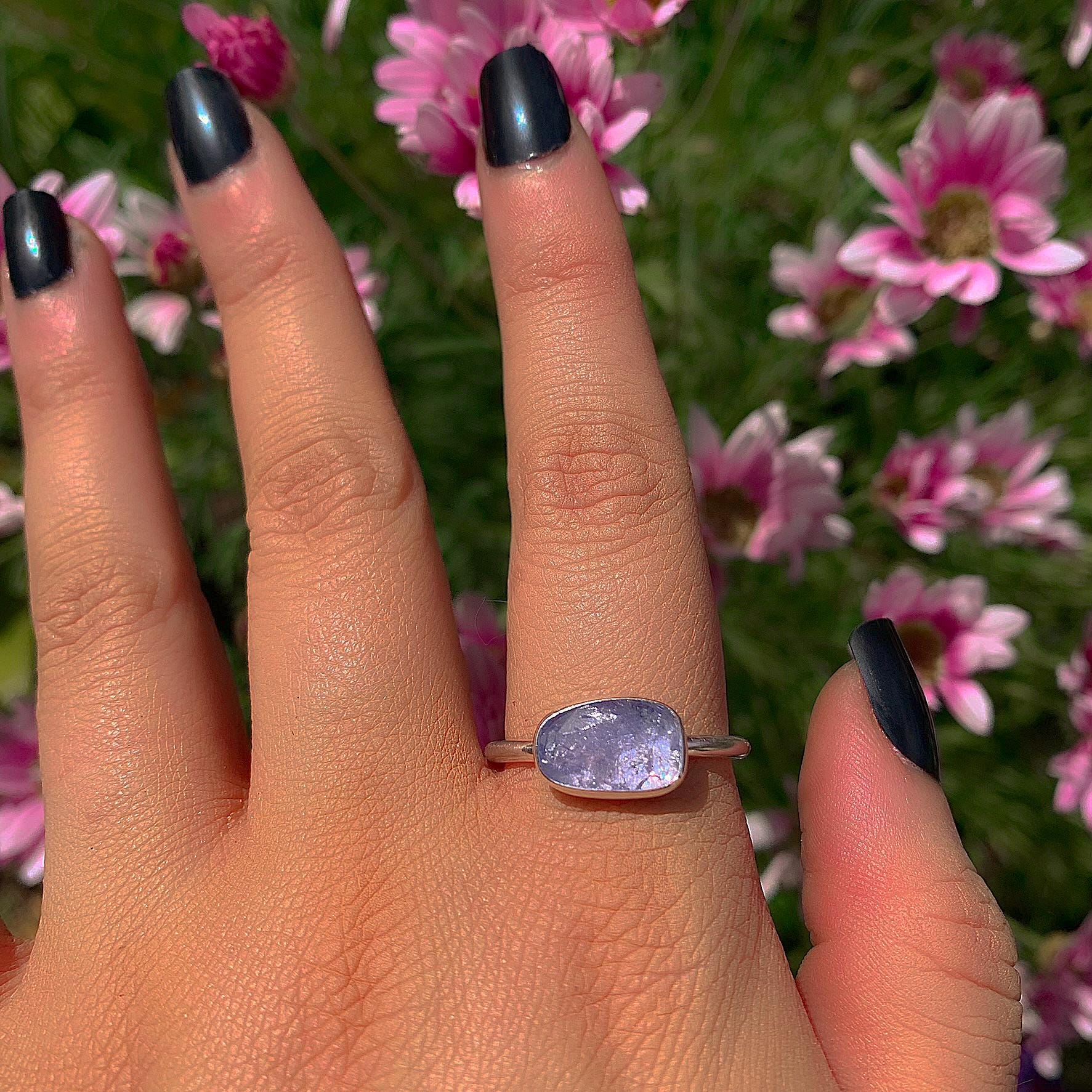 Rose Cut Tanzanite Ring - Size 11 - Sterling Silver - Faceted Tanzanite Jewelry - Dainty Tanzanite Ring - OOAK Tanzanite Handmade Stack Ring