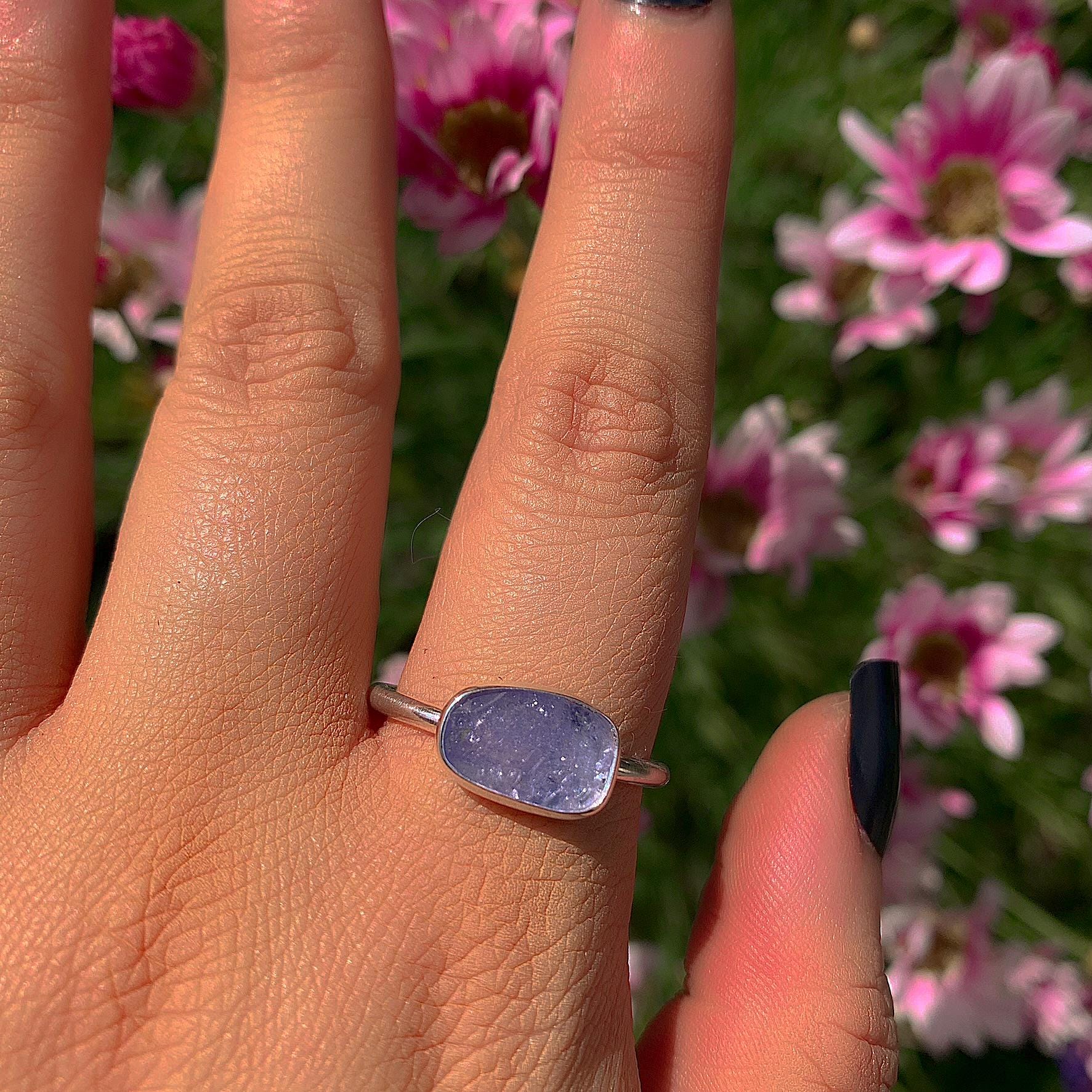 Rose Cut Tanzanite Ring - Size 11 - Sterling Silver - Faceted Tanzanite Jewelry - Dainty Tanzanite Ring - OOAK Tanzanite Handmade Stack Ring