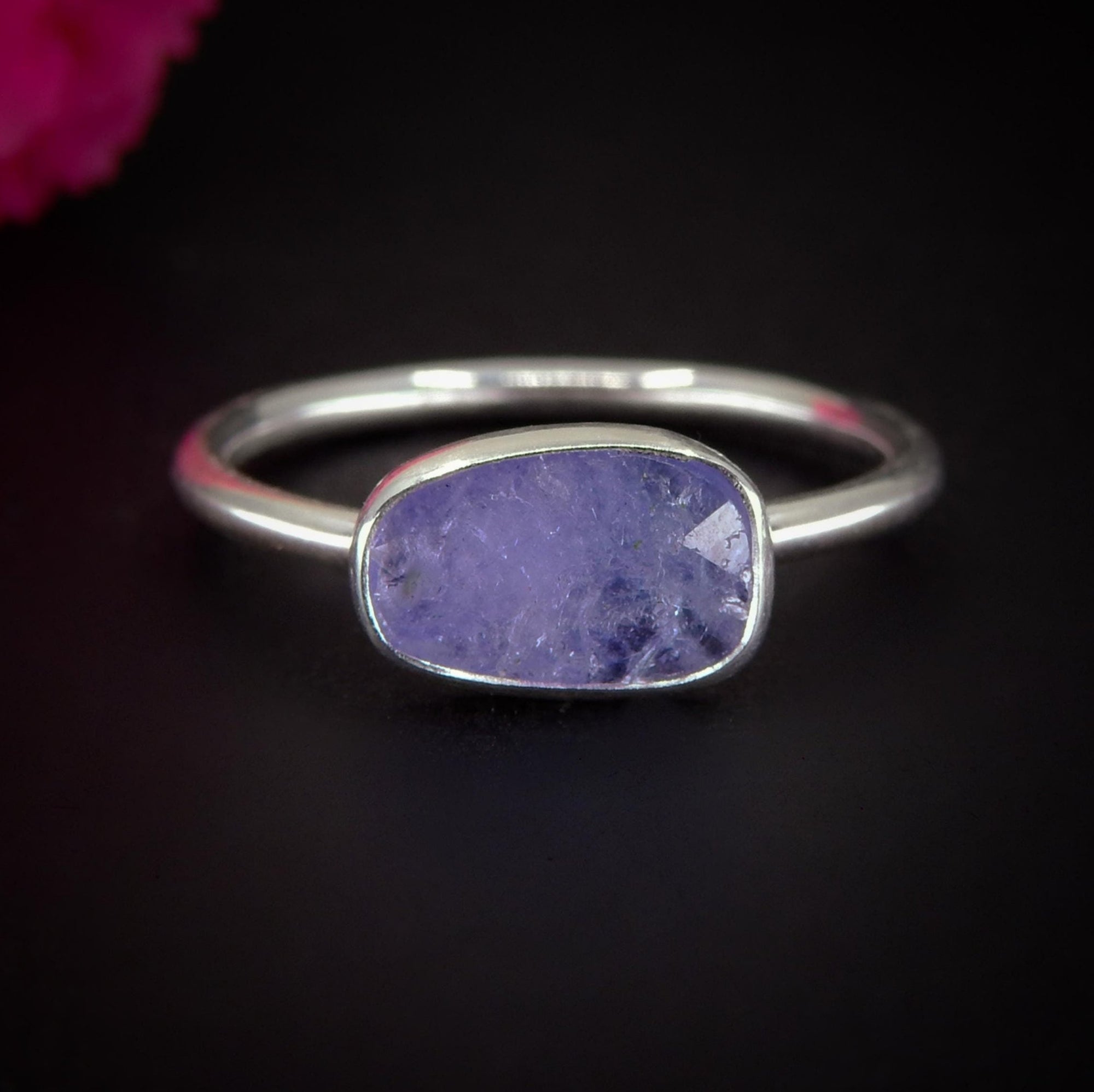 Rose Cut Tanzanite Ring - Size 11 - Sterling Silver - Faceted Tanzanite Jewelry - Dainty Tanzanite Ring - OOAK Tanzanite Handmade Stack Ring