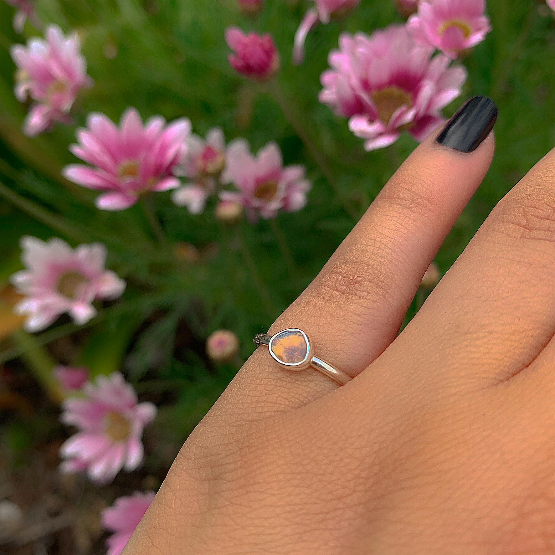 Australian Crystal Opal Ring - Size 4 1/2 - Sterling Silver - Lightning Ridge Opal Ring - Dainty Opal Jewelry - Solid Australian Opal OOAK