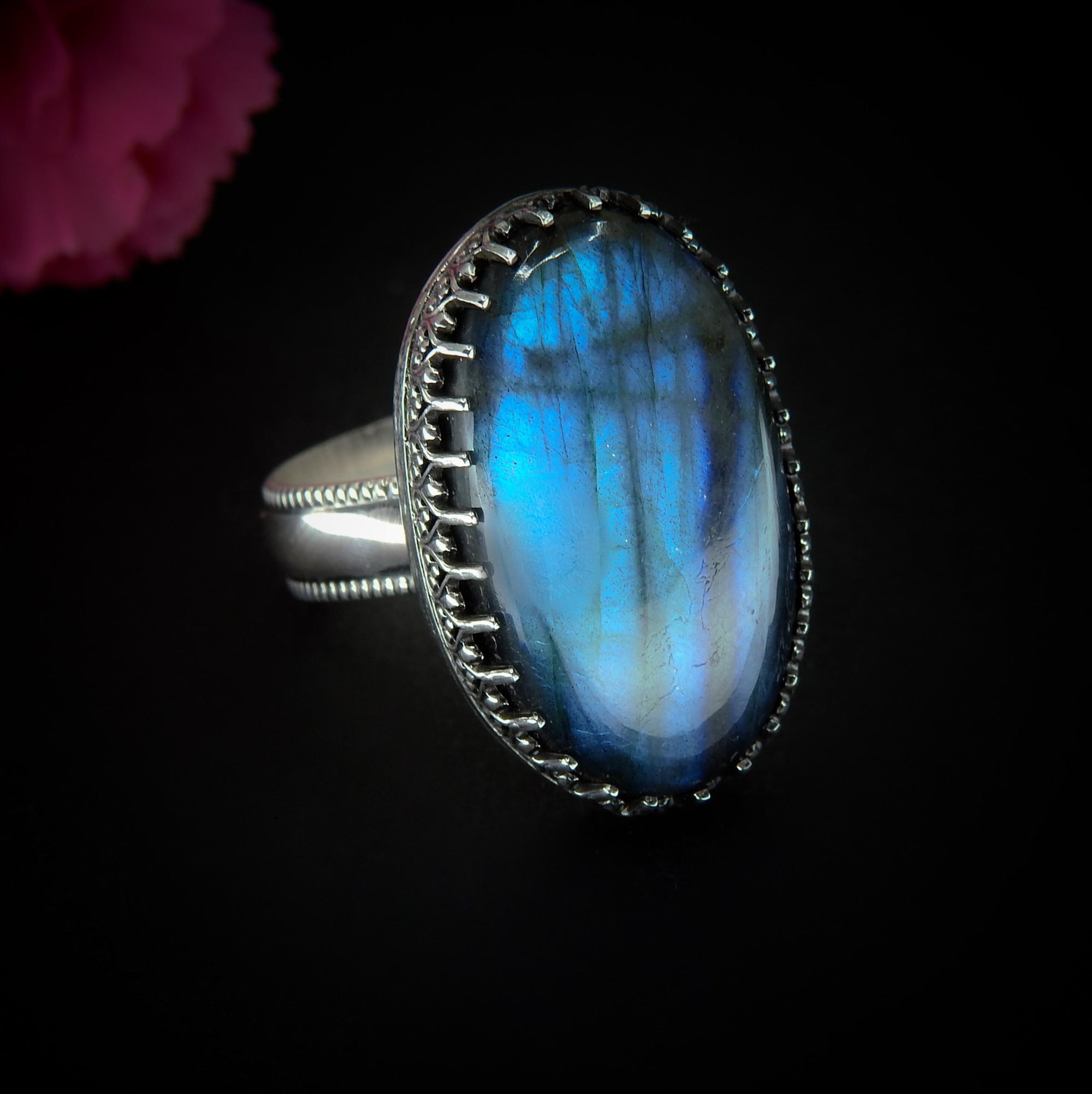 Blue Labradorite Ring - Size 11 1/2 to 11 3/4 - Sterling Silver - Large Labradorite Ring - Oval Labradorite Statement Ring