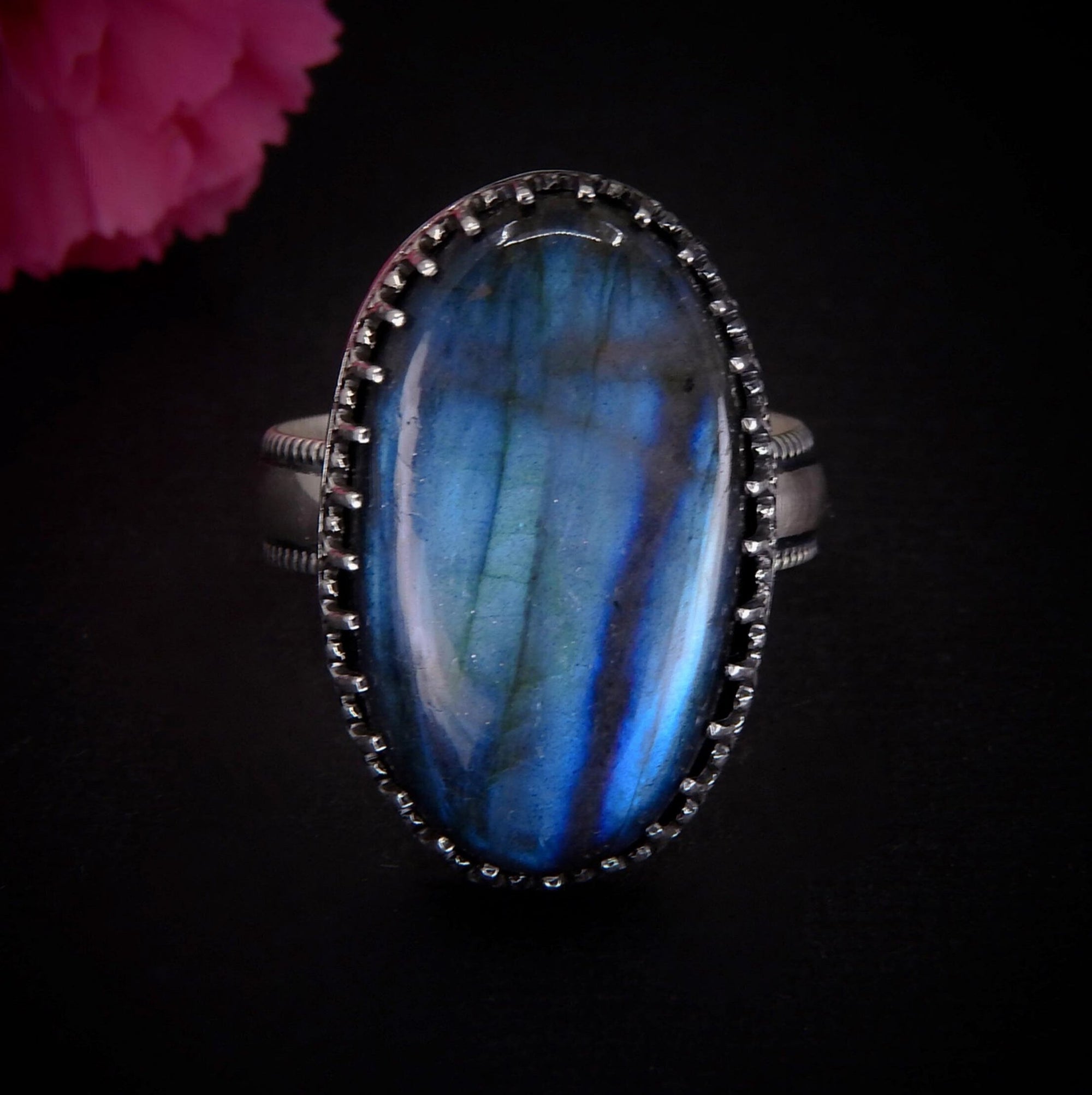 Blue Labradorite Ring - Size 11 1/2 to 11 3/4 - Sterling Silver - Large Labradorite Ring - Oval Labradorite Statement Ring