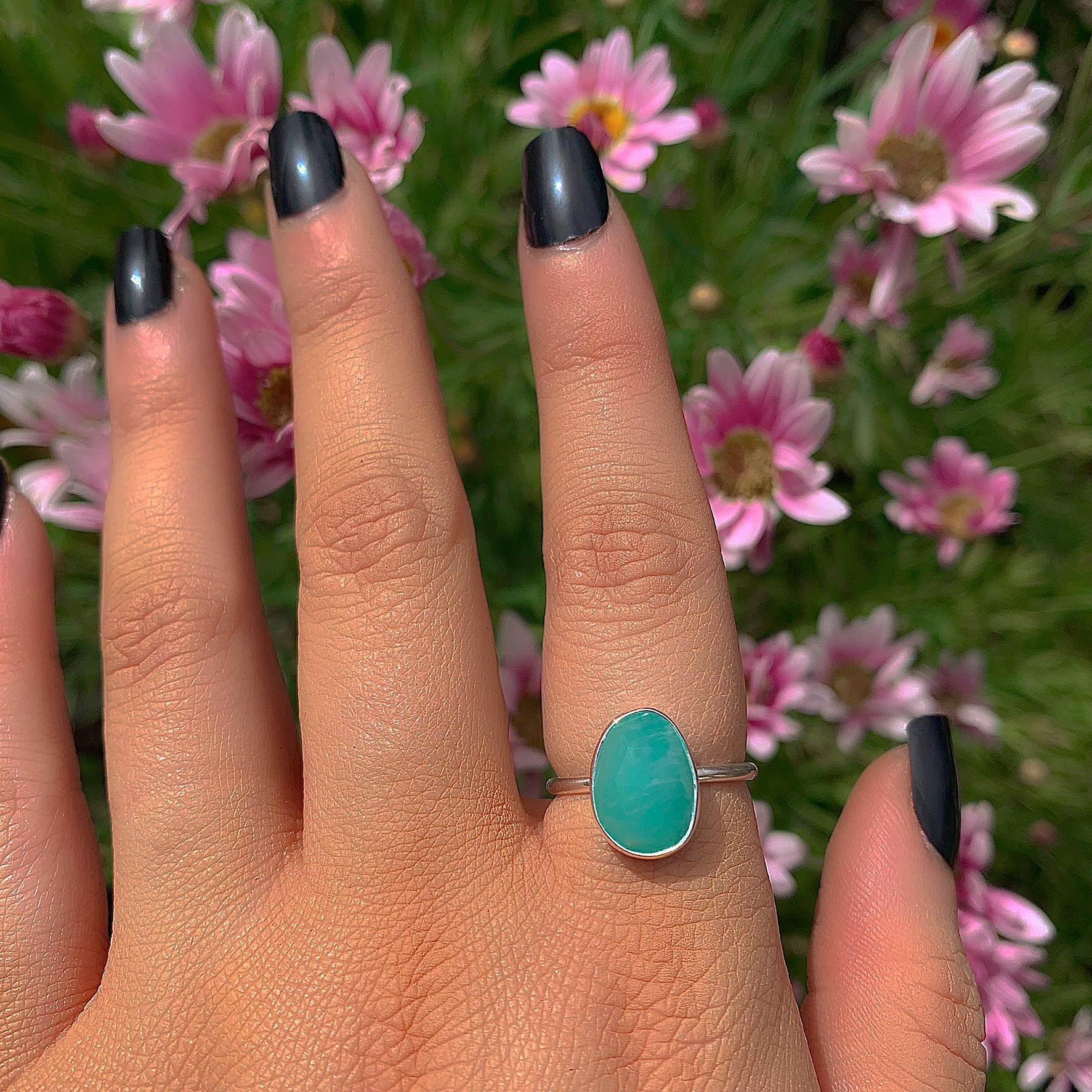 Rose Cut Amazonite Ring - Size 7 - Sterling Silver - Faceted Amazonite Jewelry - Teal Green Amazonite Ring, OOAK Dainty Amazonite Jewellery