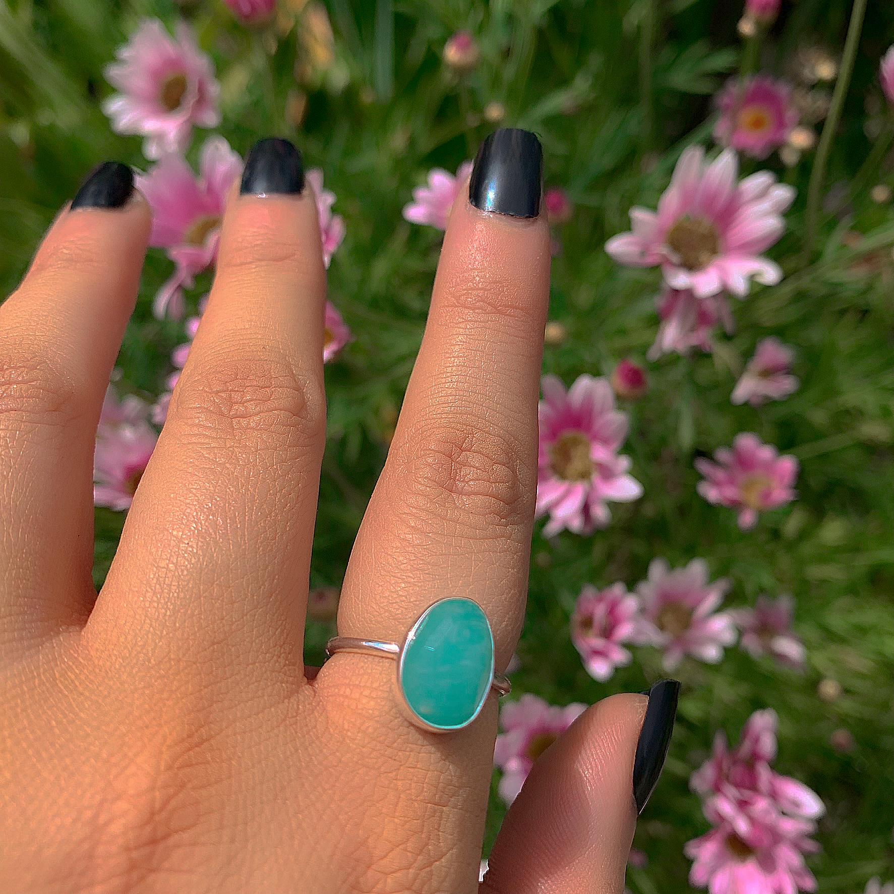 Rose Cut Amazonite Ring - Size 7 - Sterling Silver - Faceted Amazonite Jewelry - Teal Green Amazonite Ring, OOAK Dainty Amazonite Jewellery