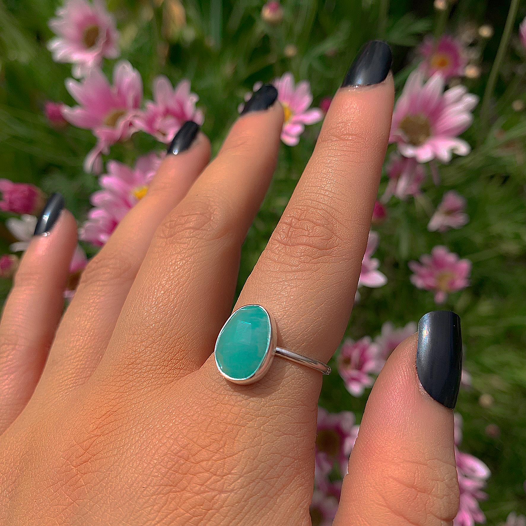 Rose Cut Amazonite Ring - Size 7 - Sterling Silver - Faceted Amazonite Jewelry - Teal Green Amazonite Ring, OOAK Dainty Amazonite Jewellery