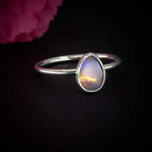 Australian Crystal Opal Ring - Size 9 - Sterling Silver - Lightning Ridge Opal Ring - Dainty Opal Jewelry - Solid Australian Opal