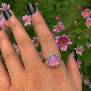 Rose Cut Clear Quartz & Aurora Opal Ring - Size 8 - Sterling Silver - Pastel Rainbow Crystal Jewellery - Handcrafted Crystal Ring OOAK