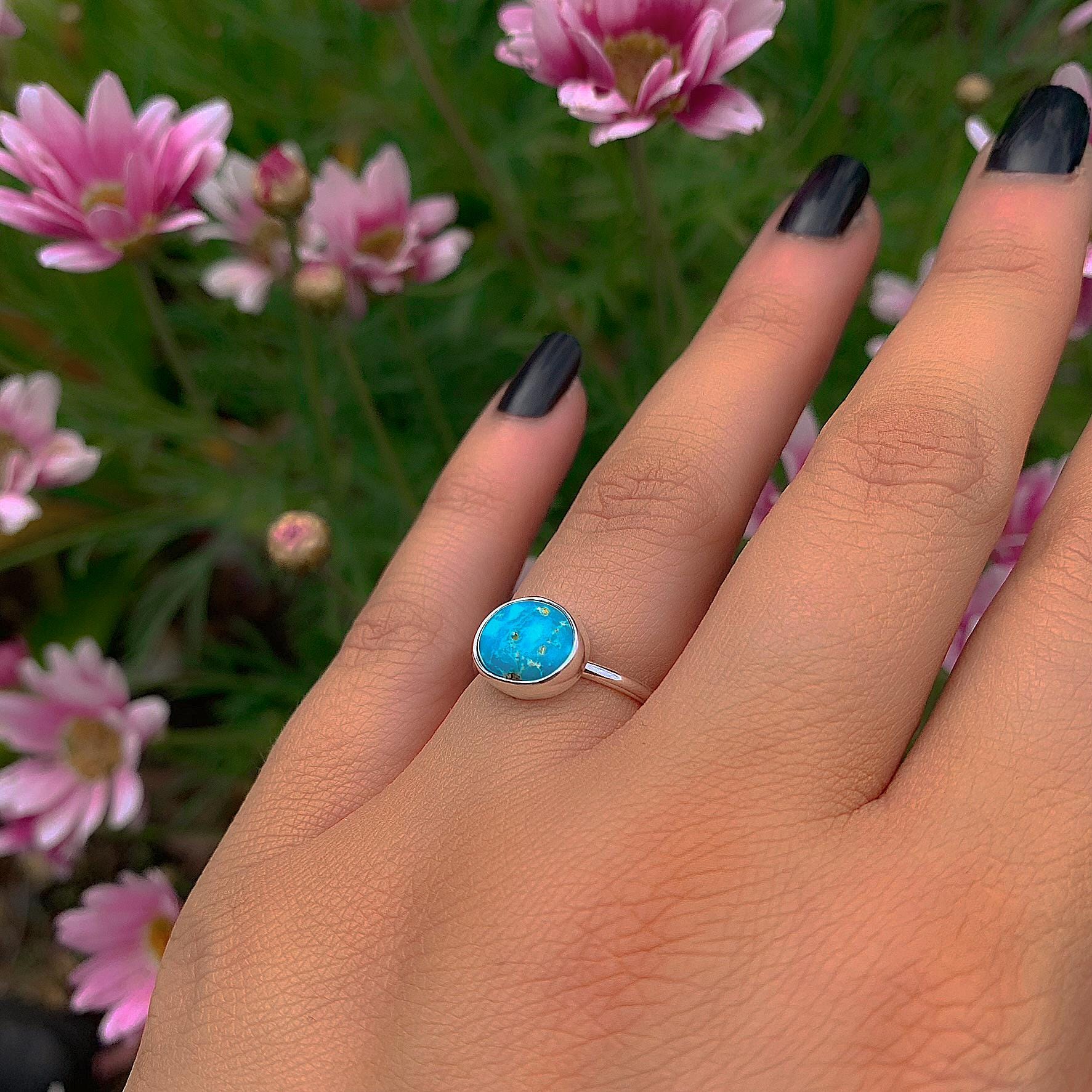 Blue Ridge Turquoise Ring - Size 5 1/2 to 5 3/4 - Sterling Silver - Bright Blue Turquoise Jewelry - Genuine Turquoise - Dainty Turquoise
