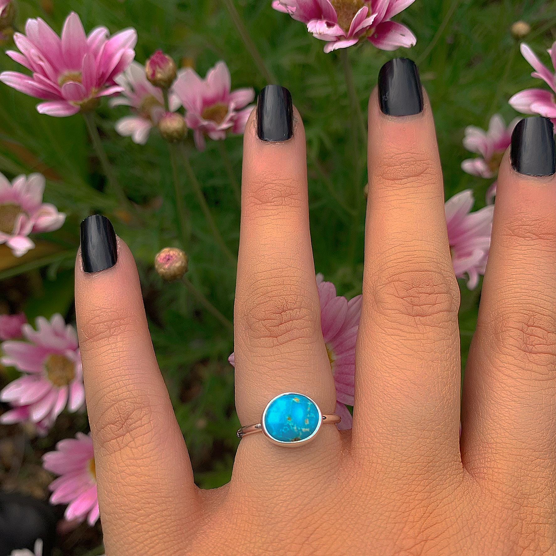 Blue Ridge Turquoise Ring - Size 5 1/2 to 5 3/4 - Sterling Silver - Bright Blue Turquoise Jewelry - Genuine Turquoise - Dainty Turquoise