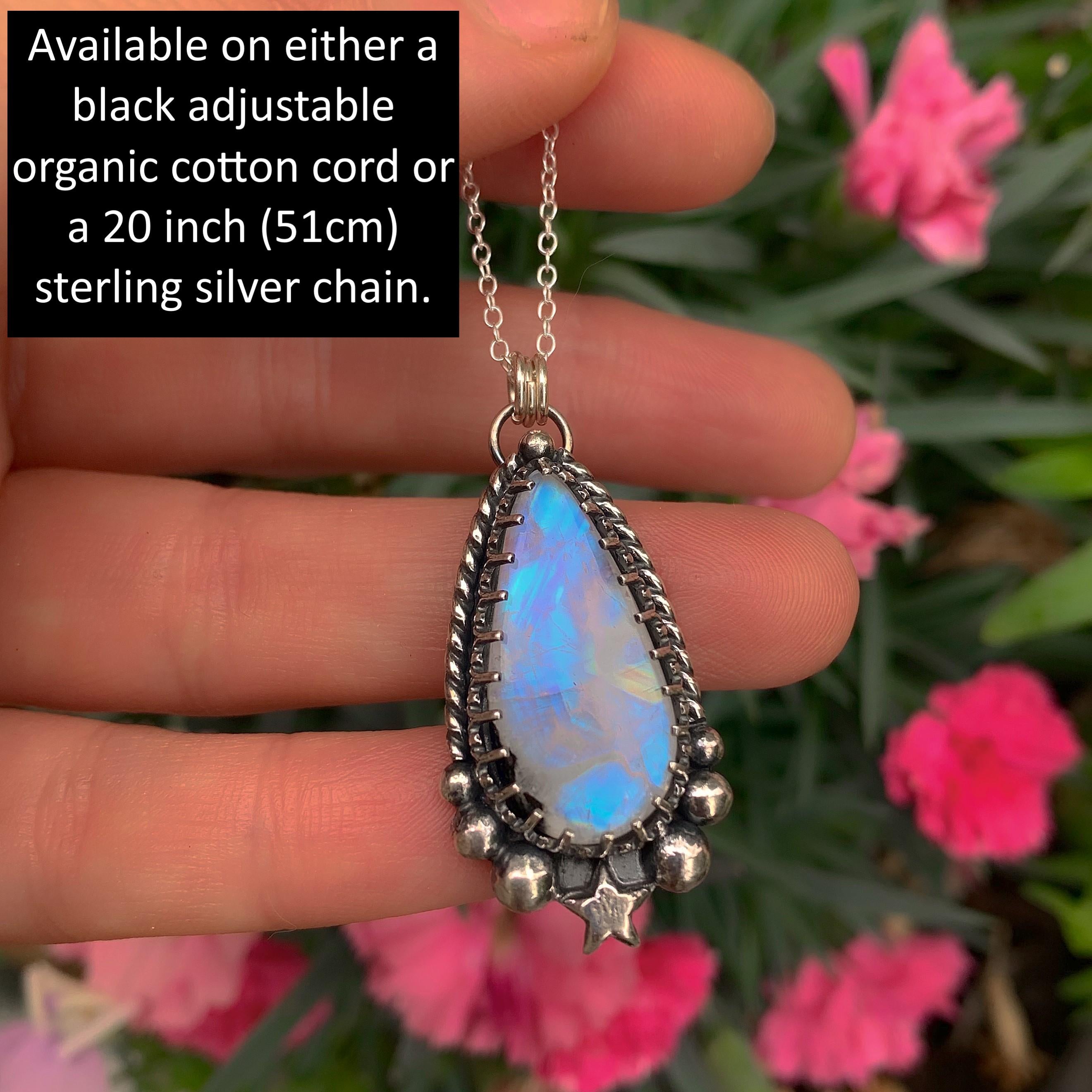 Moonstone Star Pendant - Sterling Silver - Blue Moonstone Pendant - Rainbow Moonstone Necklace - Moon Jewellery - Celestial Pendant OOAK