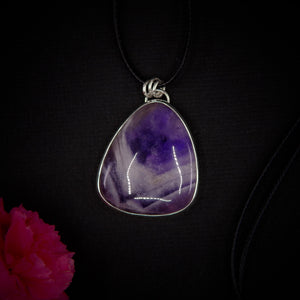 Amethyst Pendant - Sterling Silver - Chevron Amethyst Moon Pendant - Banded Purple Amethyst Necklace - Handcrafted Purple Gemstone Jewelry