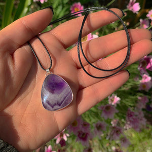 Amethyst Pendant - Sterling Silver - Chevron Amethyst Moon Pendant - Banded Purple Amethyst Necklace - Handcrafted Purple Gemstone Jewelry