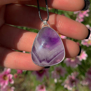 Amethyst Pendant - Sterling Silver - Chevron Amethyst Moon Pendant - Banded Purple Amethyst Necklace - Handcrafted Purple Gemstone Jewelry