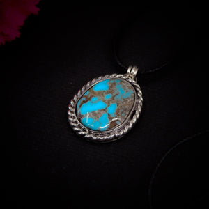 Turquoise Mountain Turquoise Pendant - Sterling Silver - Bright Blue Turquoise Necklace - Unique Turquoise - Large Genuine Turquoise Jewelry