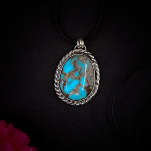 Turquoise Mountain Turquoise Pendant - Sterling Silver - Bright Blue Turquoise Necklace - Unique Turquoise - Large Genuine Turquoise Jewelry