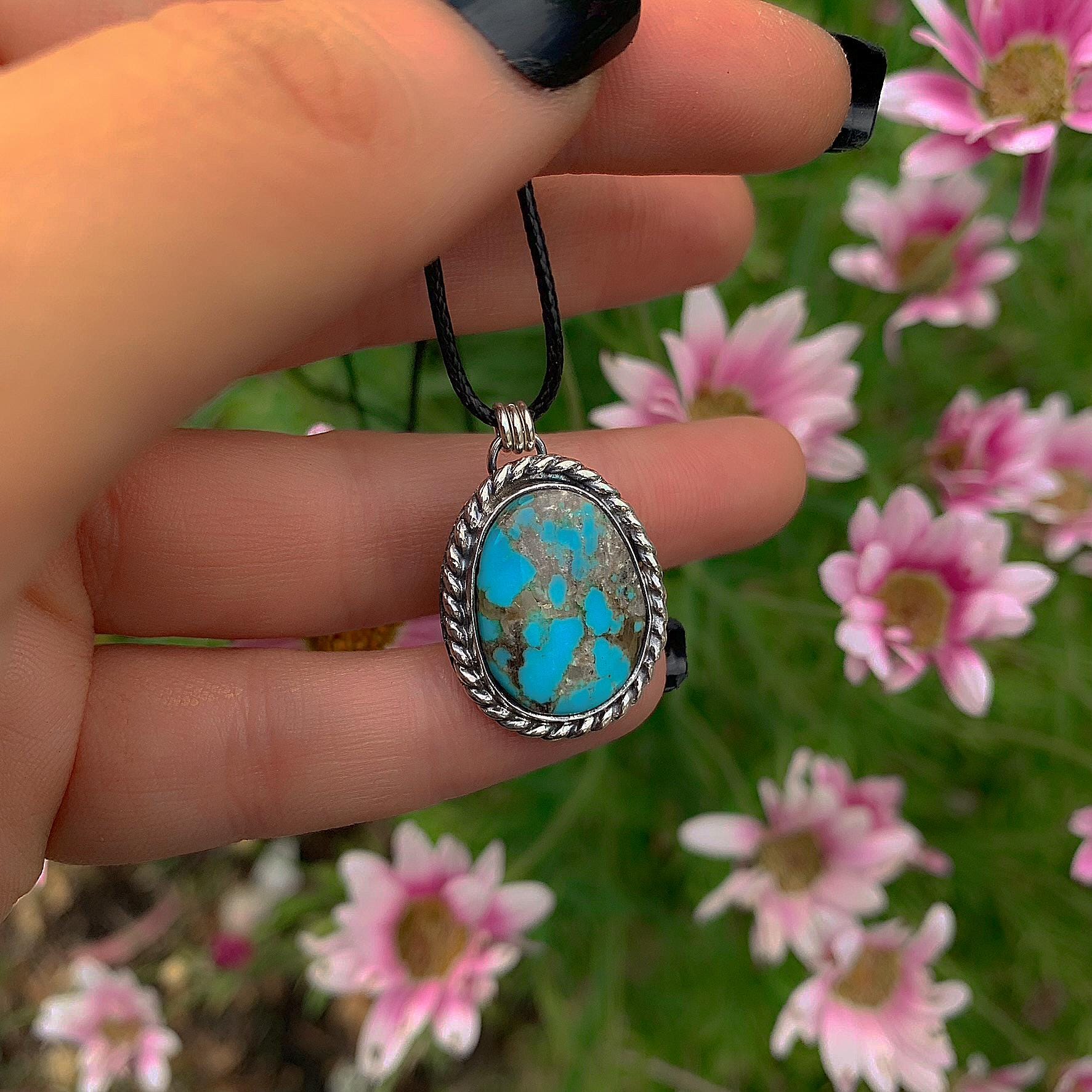 Turquoise Mountain Turquoise Pendant - Sterling Silver - Bright Blue Turquoise Necklace - Unique Turquoise - Large Genuine Turquoise Jewelry