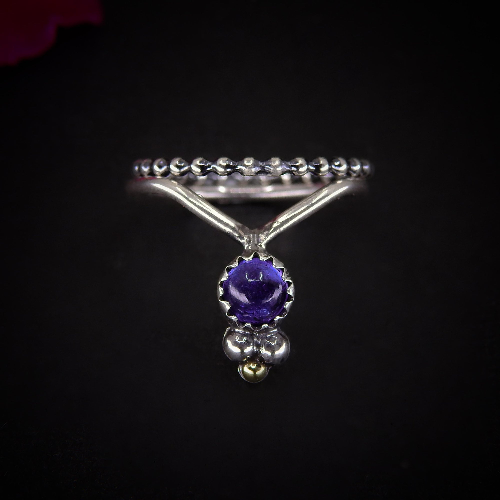 Tanzanite Ring Stack - Size 6 1/4 - Sterling Silver - Dainty Tanzanite Ring Set - Violet Tanzanite - Purple Gemstone Jewelry - Wishbone Ring