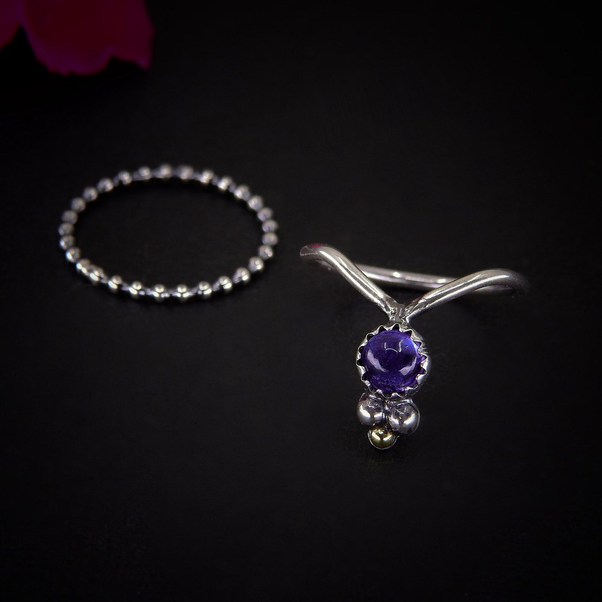 Tanzanite Ring Stack - Size 6 1/4 - Sterling Silver - Dainty Tanzanite Ring Set - Violet Tanzanite - Purple Gemstone Jewelry - Wishbone Ring