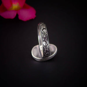 Rose Cut Fluorite Ring - Size 4 1/2 to 4 3/4 - Sterling Silver - Purple Fluorite Jewelry - Faceted Fluorite - Thick Floral Ring Band OOAK