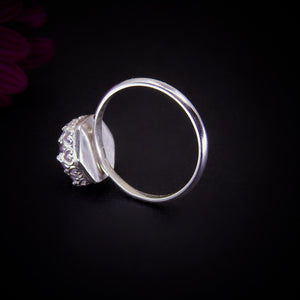 Rose Cut Clear Quartz & Aurora Opal Ring - Size 10 to 10 1/4 - Sterling Silver - Pastel Rainbow Crystal Jewellery - Hexagonal Crystal Ring