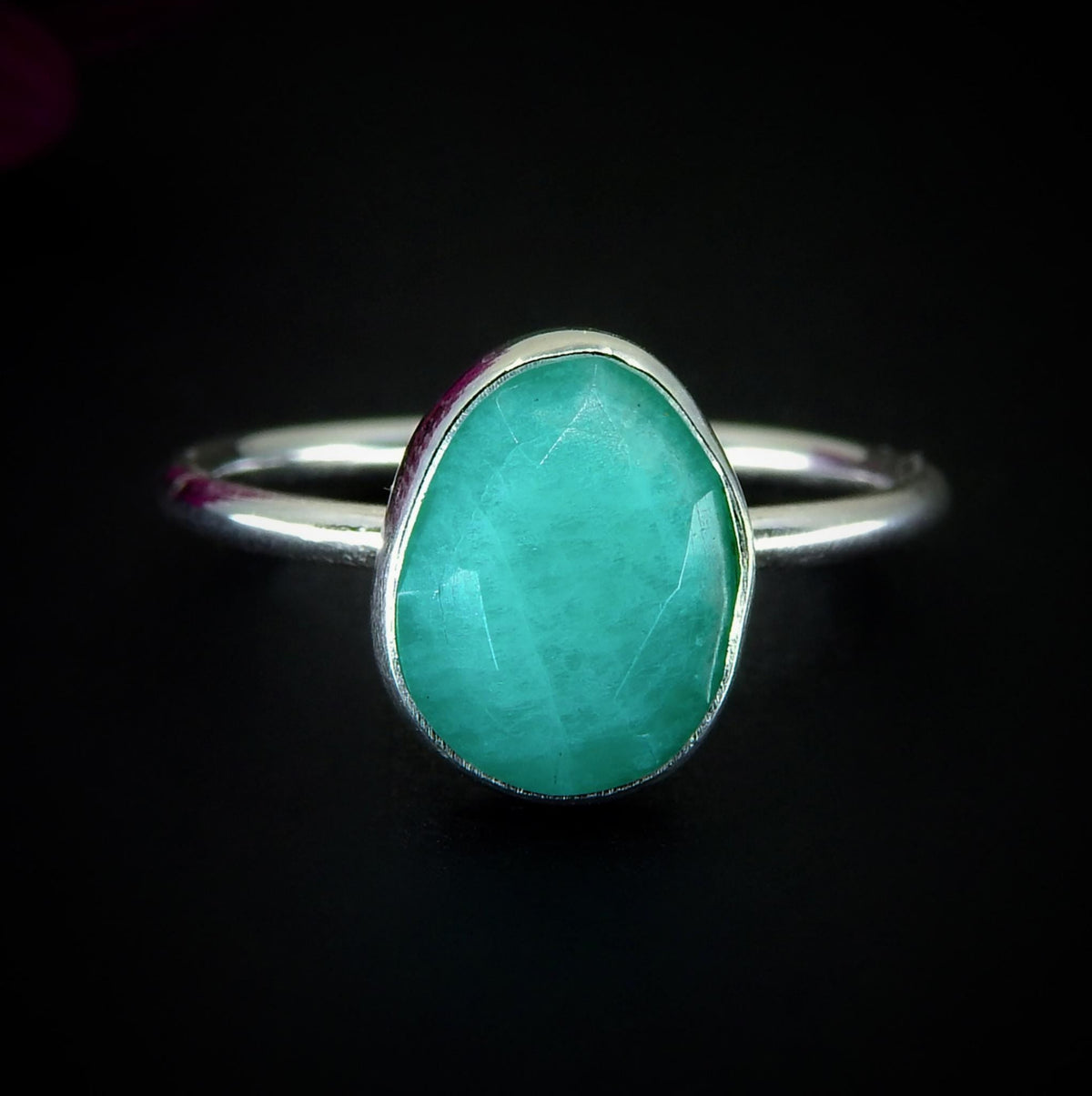 Rose Cut Amazonite Ring - Size 9 - Sterling Silver - Faceted Amazonite Jewelry - Teal Green Amazonite Ring - OOAK Dainty Amazonite Jewellery