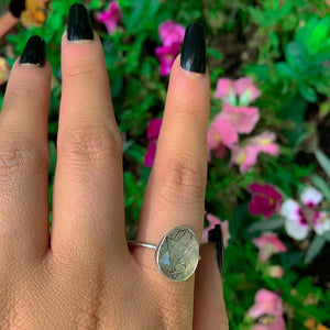 Rose Cut Rutilated Quartz Ring - Size 11 1/4 - Sterling Silver - Black Rutilated Quartz Jewelry - Faceted Rutile Quartz Ring - Needle Quartz