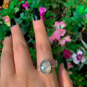 Rose Cut Rutilated Quartz Ring - Size 11 1/4 - Sterling Silver - Black Rutilated Quartz Jewelry - Faceted Rutile Quartz Ring - Needle Quartz