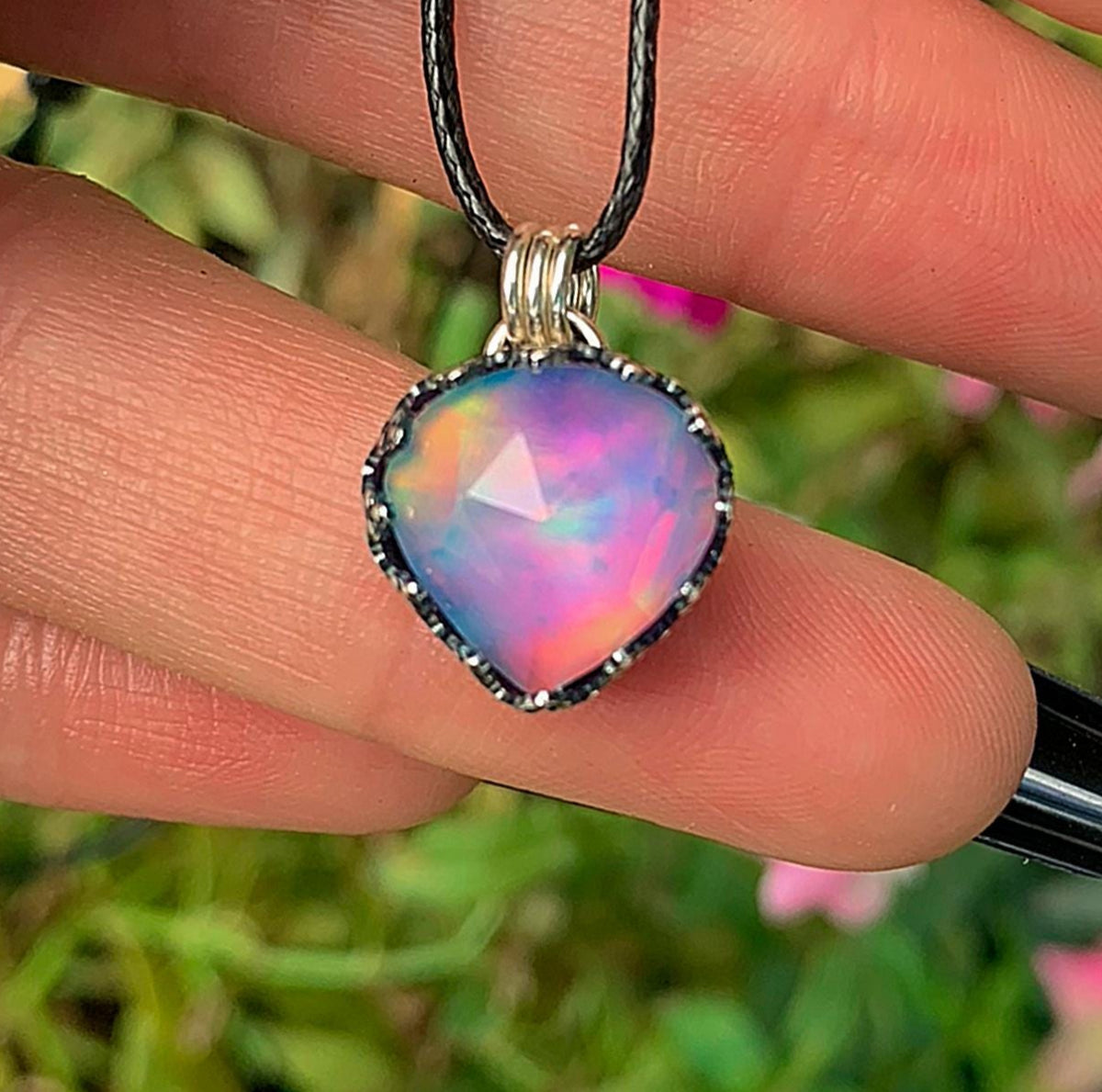 Rose Cut Clear Quartz & Aurora Opal Pendant- Sterling Silver - Dainty Pastel Rainbow Opal Pendant - Fairy Jewelry, Pink Purple Opal Necklace