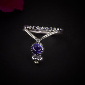 Tanzanite Ring Stack - Size 6 1/4 - Sterling Silver - Dainty Tanzanite Ring Set - Violet Tanzanite - Purple Gemstone Jewelry - Wishbone Ring