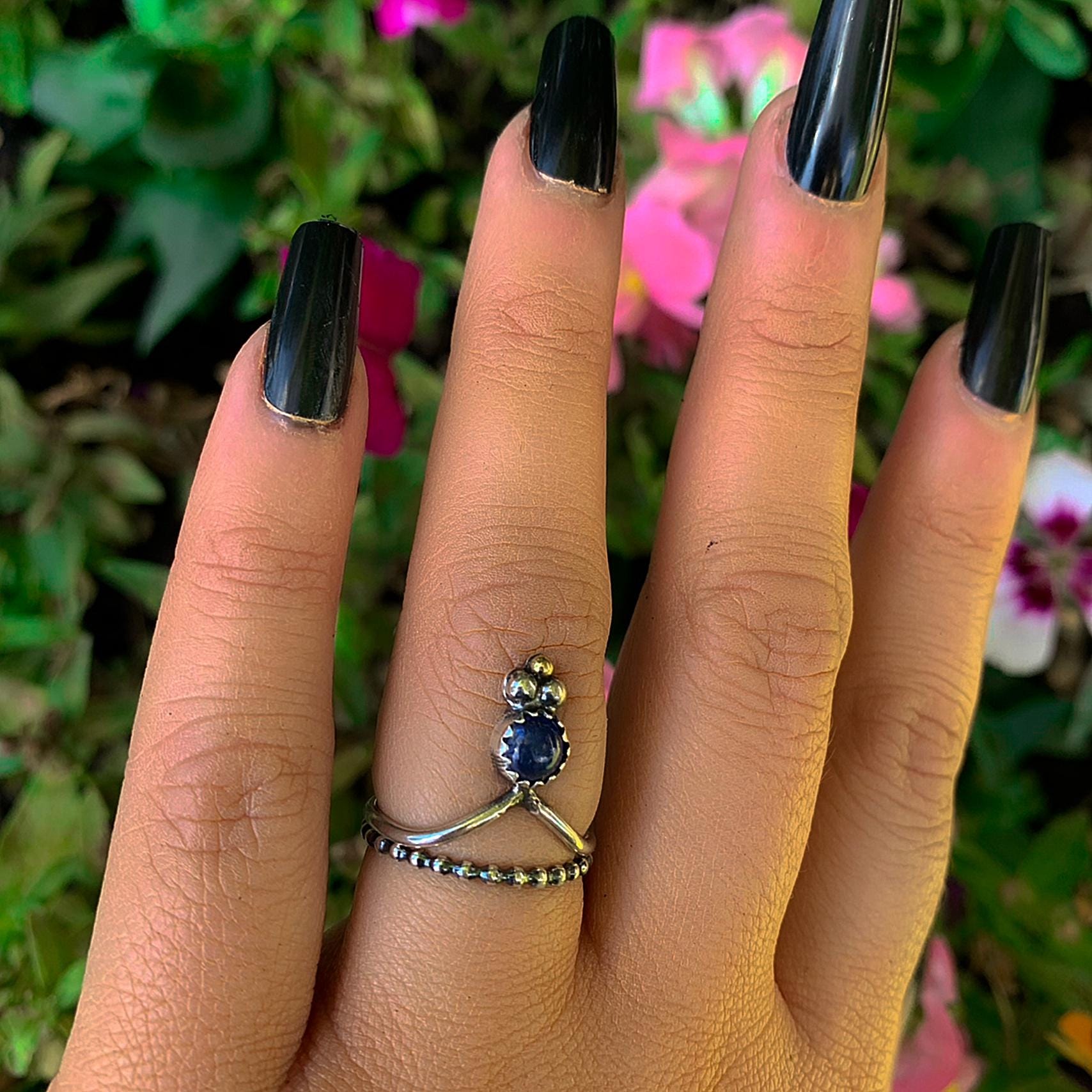 Tanzanite Ring Stack - Size 6 1/4 - Sterling Silver - Dainty Tanzanite Ring Set - Violet Tanzanite - Purple Gemstone Jewelry - Wishbone Ring