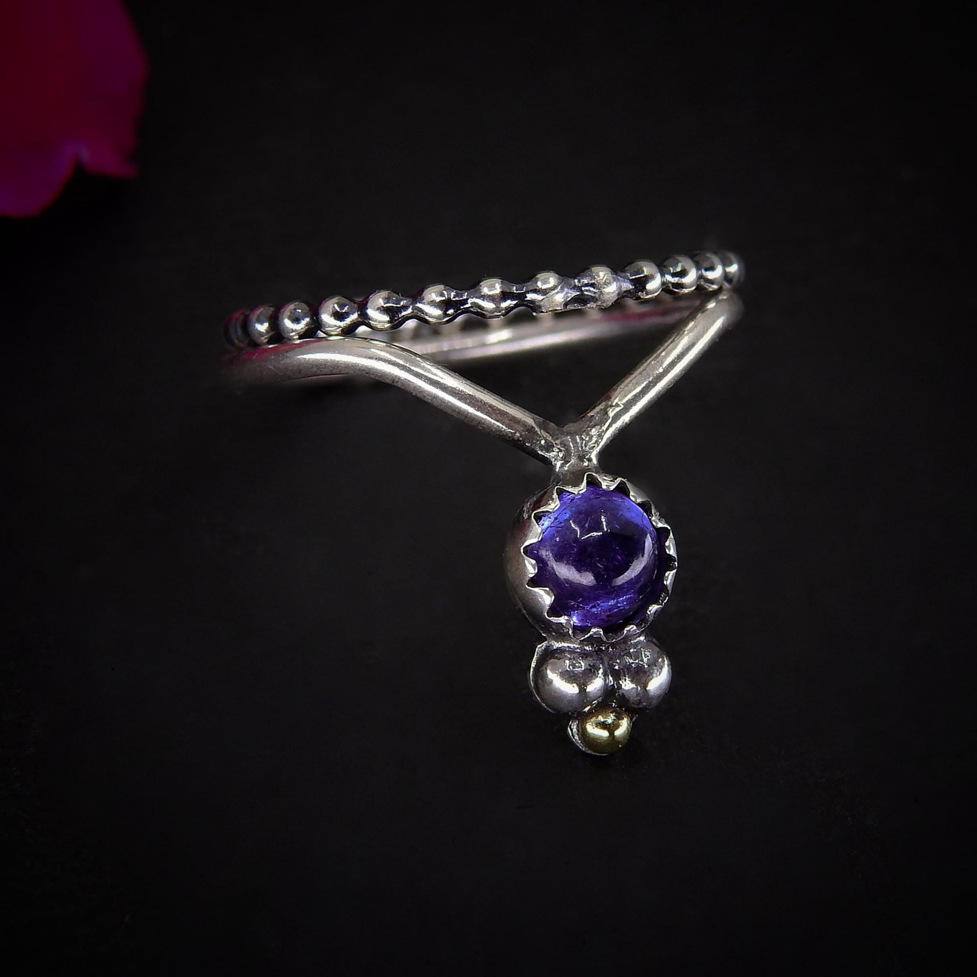 Tanzanite Ring Stack - Size 6 1/4 - Sterling Silver - Dainty Tanzanite Ring Set - Violet Tanzanite - Purple Gemstone Jewelry - Wishbone Ring