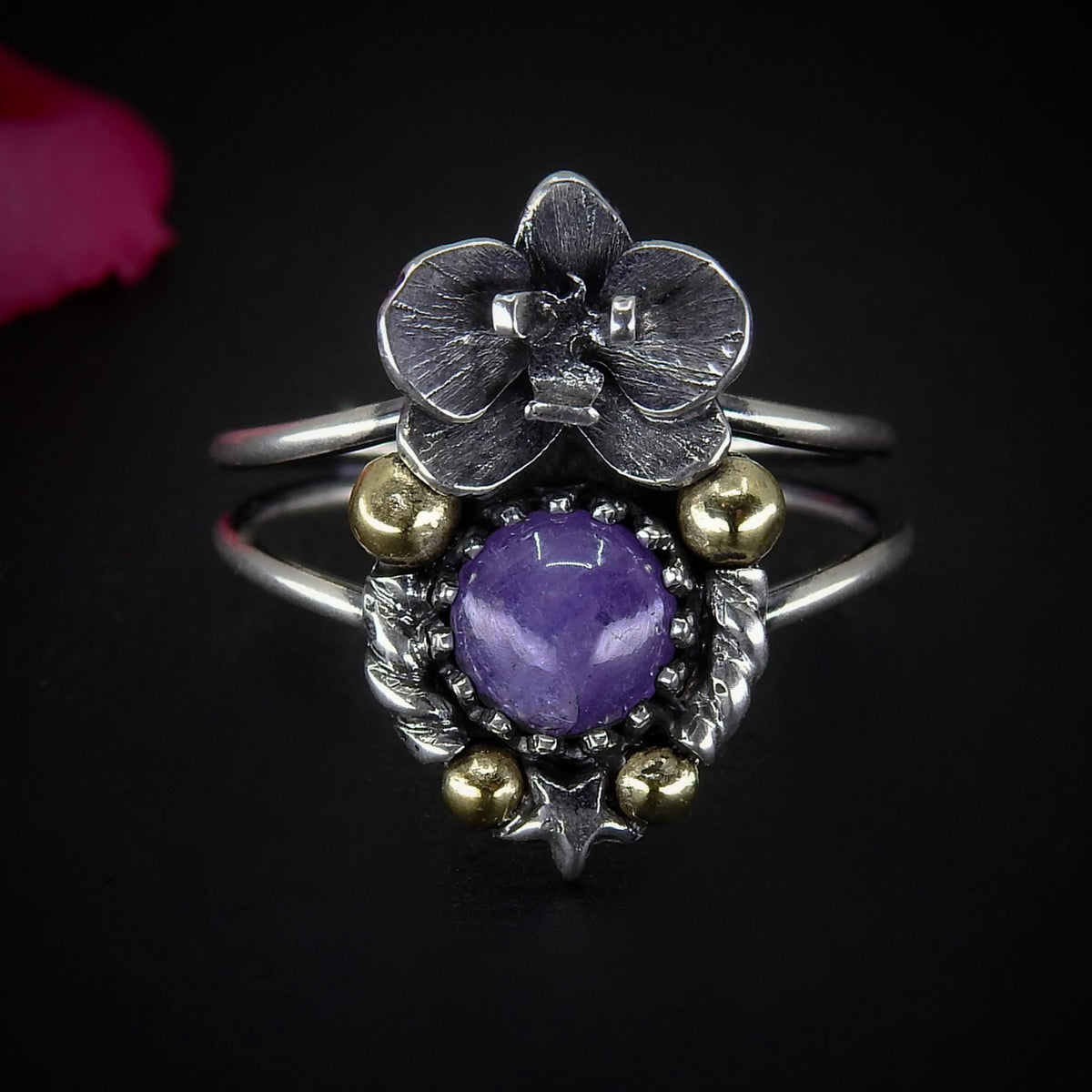 Tanzanite Orchid Ring - Size 9 1/4 to 9 1/2 - Sterling Silver - Flower Tanzanite Jewelry - Violet Tanzanite - Purple Gemstone Jewelry Ring