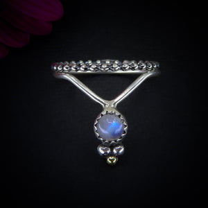Moonstone Ring Stack - Size 8 1/4 - Sterling Silver - Dainty Moonstone Ring Set - Blue Moonstone - Rainbow Moonstone Jewelry - Wishbone Ring