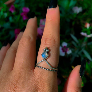 Moonstone Ring Stack - Size 8 1/4 - Sterling Silver - Dainty Moonstone Ring Set - Blue Moonstone - Rainbow Moonstone Jewelry - Wishbone Ring