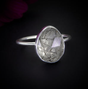 Rose Cut Rutilated Quartz Ring - Size 11 1/4 - Sterling Silver - Black Rutilated Quartz Jewelry - Faceted Rutile Quartz Ring - Needle Quartz