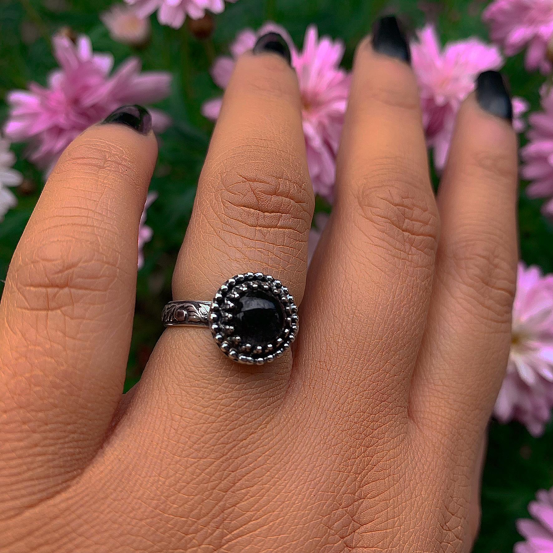 Black Rutilated Quartz Ring - Size 6 - Sterling Silver