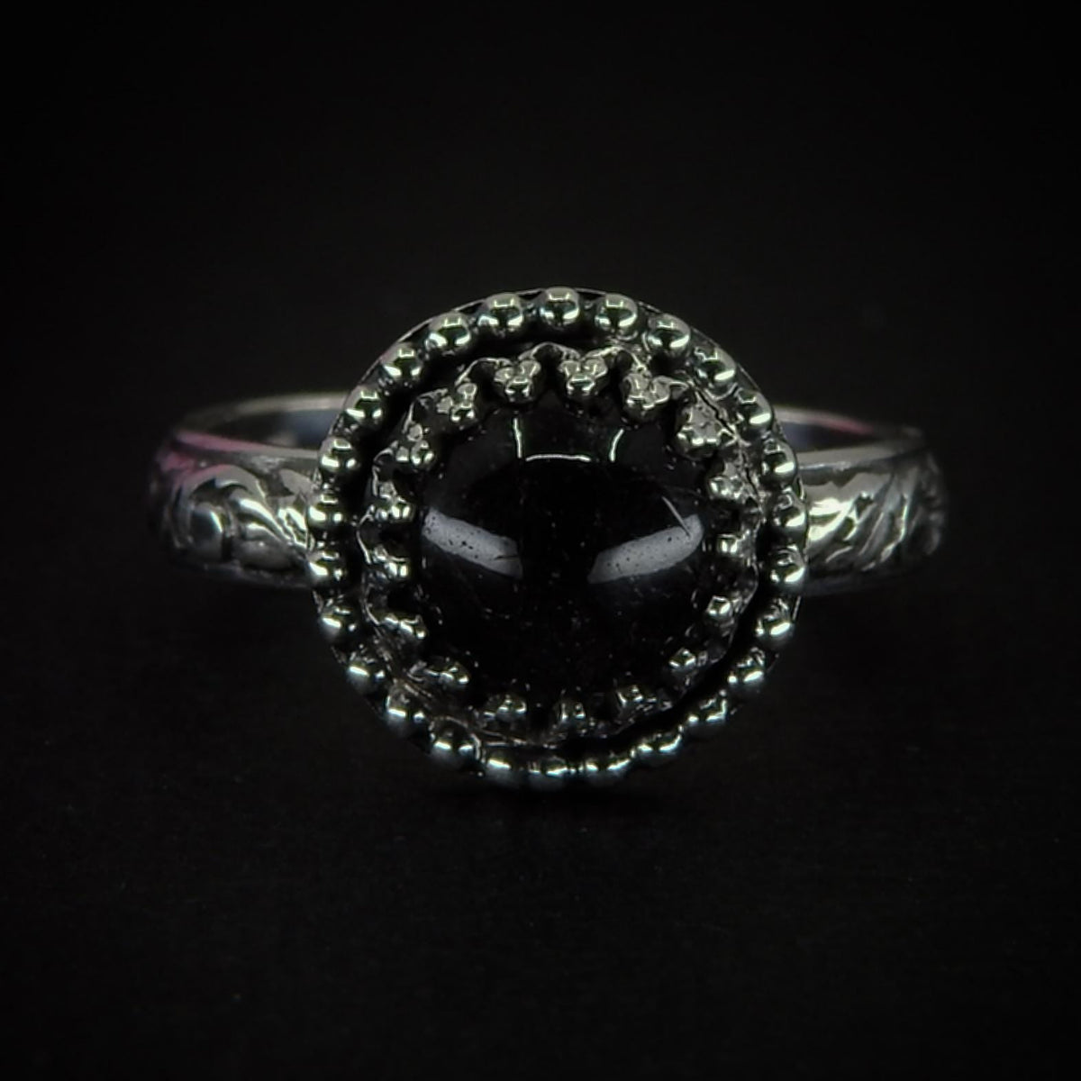 Black Rutilated Quartz Ring - Size 6 - Sterling Silver
