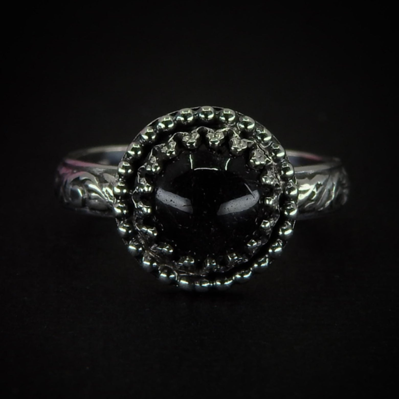 Black Rutilated Quartz Ring - Size 6 - Sterling Silver