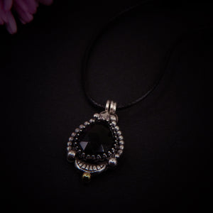 Black Onyx Pendant - Sterling Silver Crescent Moon - Celestial Jewellery