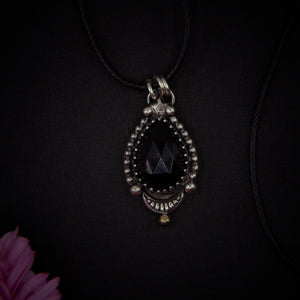 Black Onyx Pendant - Sterling Silver Crescent Moon - Celestial Jewellery