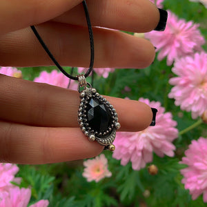 Black Onyx Pendant - Sterling Silver Crescent Moon - Celestial Jewellery