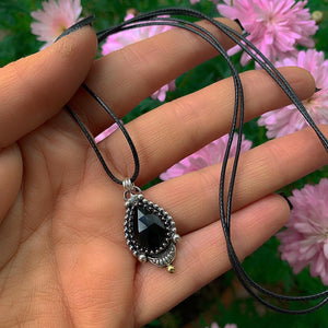 Black Onyx Pendant - Sterling Silver Crescent Moon - Celestial Jewellery