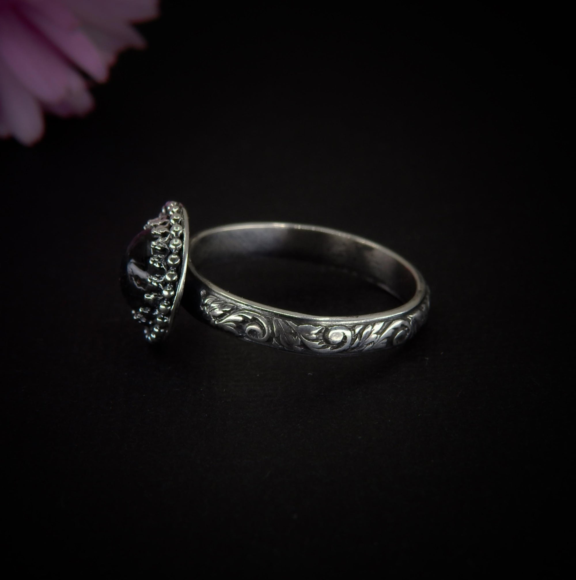 Black Rutilated Quartz Ring - Size 9 - Sterling Silver