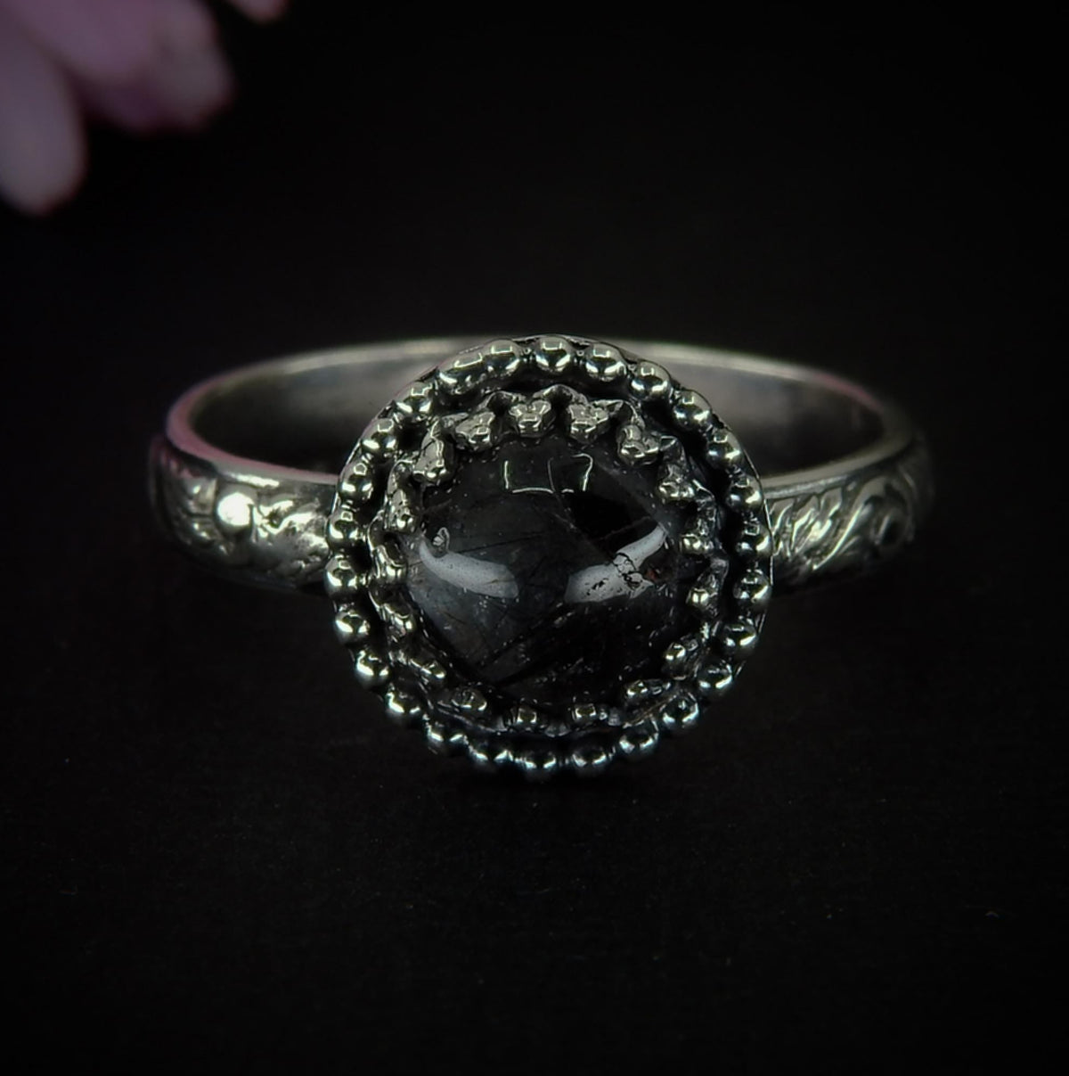 Black Rutilated Quartz Ring - Size 9 - Sterling Silver