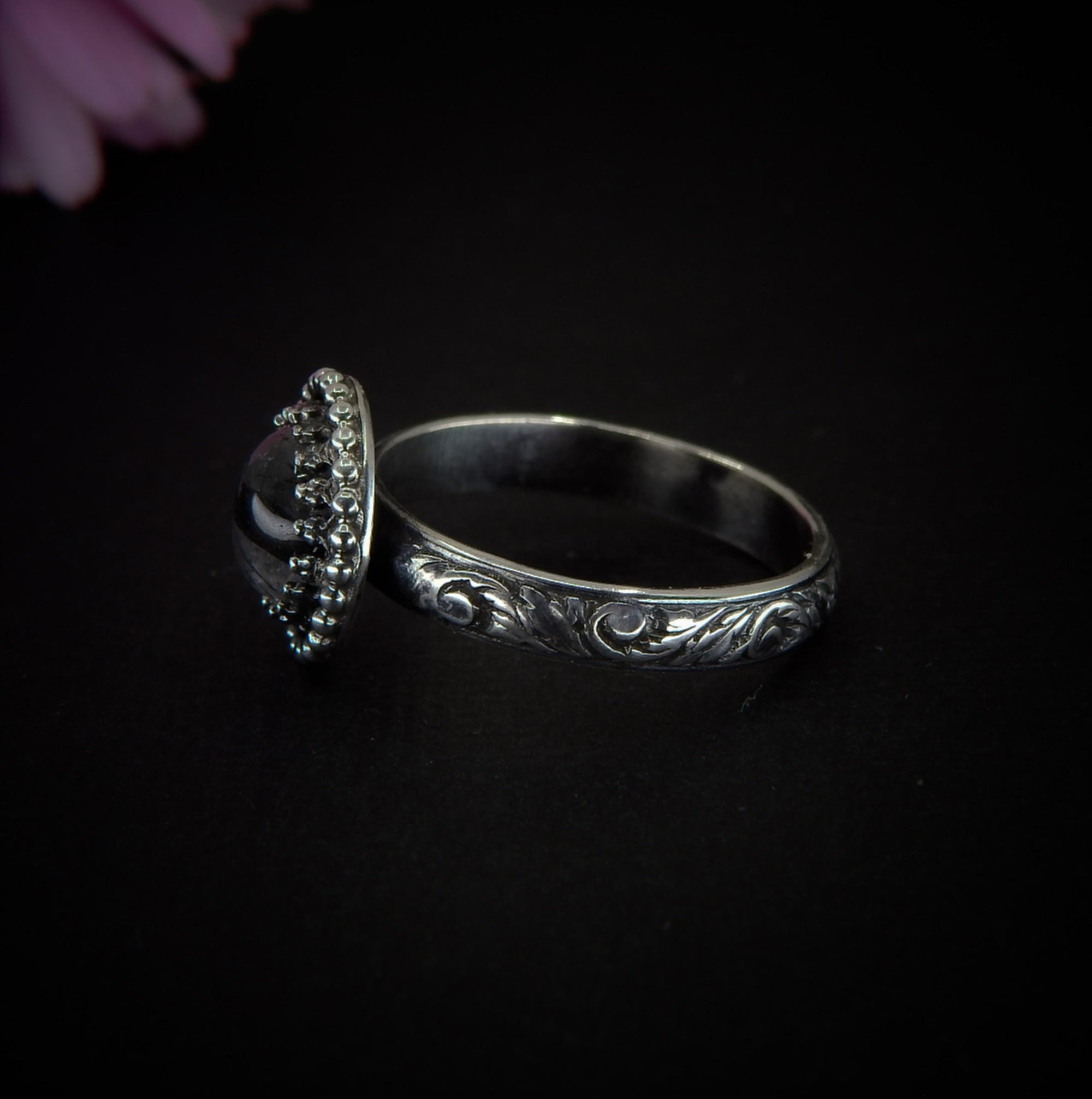 Black Rutilated Quartz Ring - Size 7 1/4 - Sterling Silver