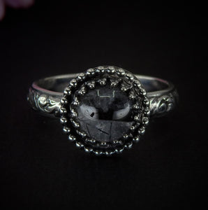 Black Rutilated Quartz Ring - Size 7 1/4 - Sterling Silver