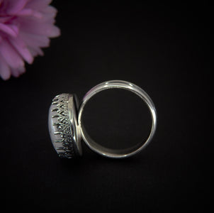 Moonstone & Black Tourmaline Ring - Size 9 1/2 - Sterling Silver